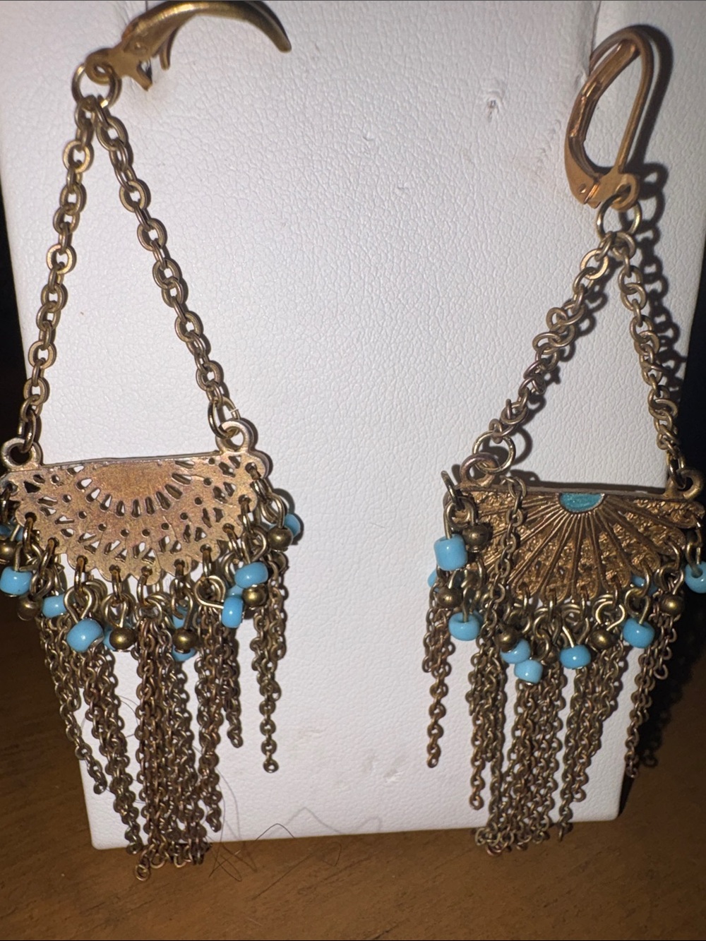 Boho Gold and Turquoise Fringe Drop Earrings